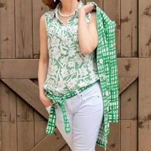 CAbi Green and White Button Down Shirt
